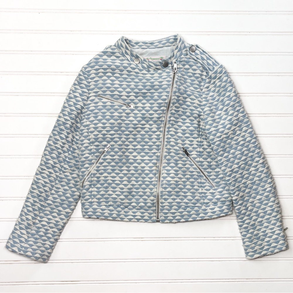 BONPOINT PARIS VGUC Woven Jacquard Cropped Moto Bomber Style Jacket